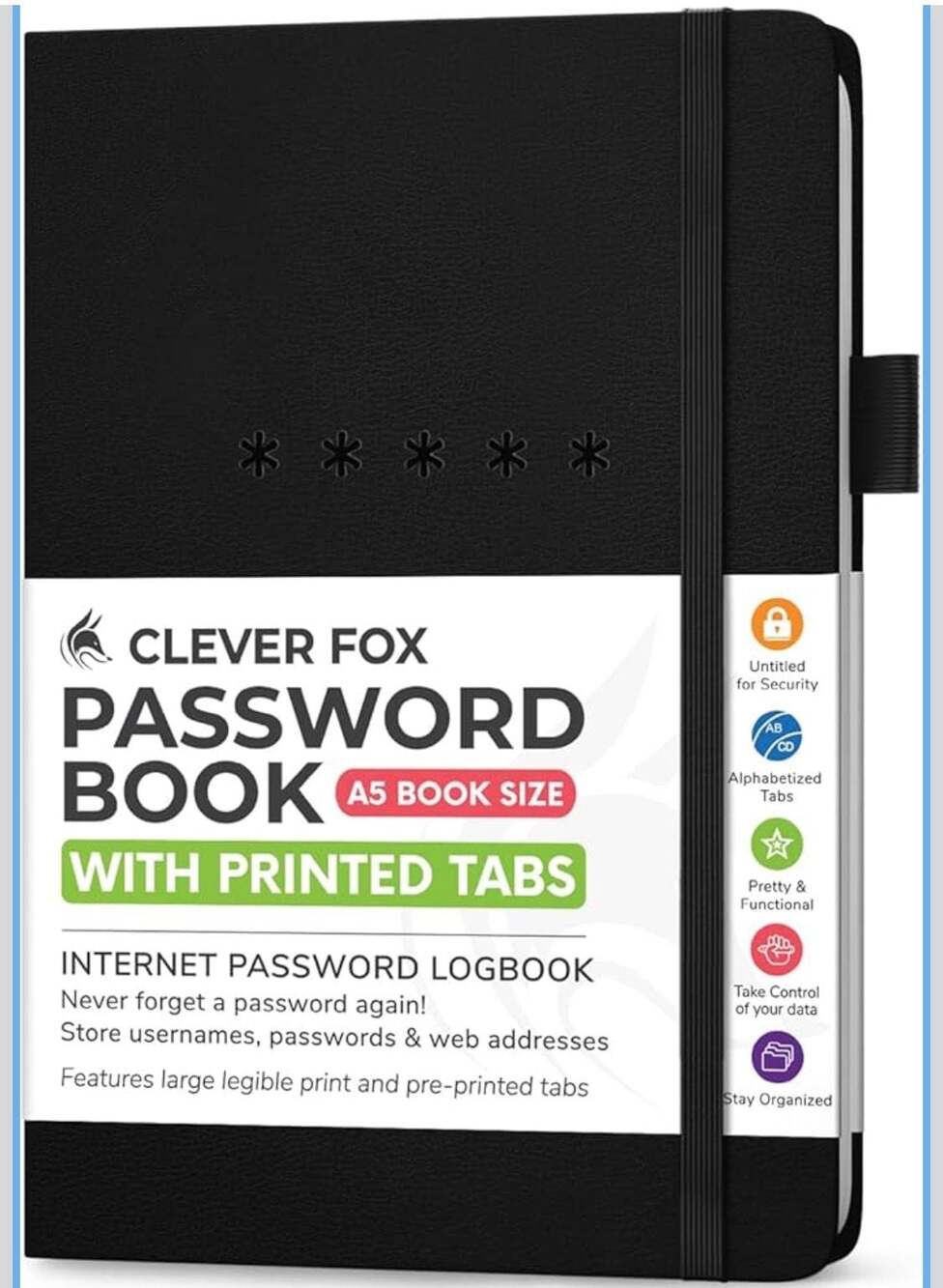 Clever Fox Password Book - A5 Hardcover Alphabetized Internet Address & Password